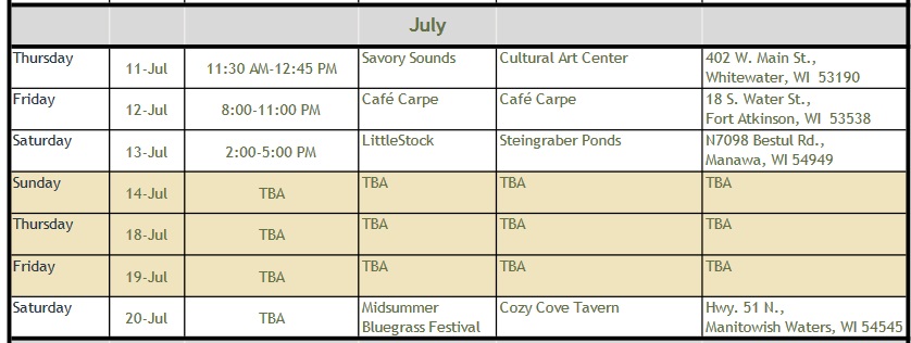 Schedule July